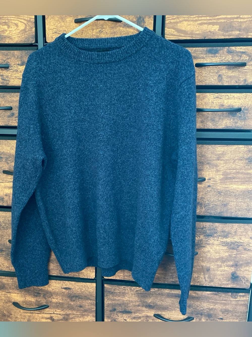 J Crew Sweater Mens Large Blue Heather Lambswool Knit Crewneck Pullover Preppy